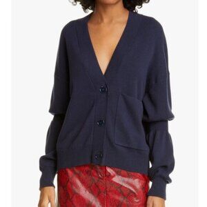 Tibi Double Cuff Merino Wool Cardigan in Navy Size S
